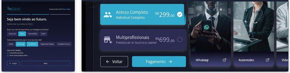Tela da plataforma de assistentes de IA para médicos (dados sensíveis ocultados)